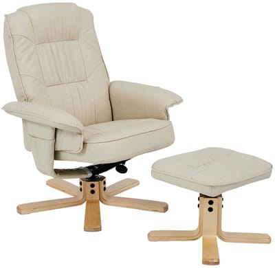 Relaxstoel CHARLY met voetenbankje en kunstleer in beige