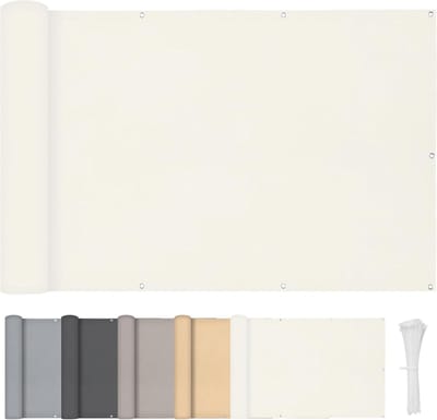 JGS ® Veelzijdig Polyester Privacydoek voor Balkon en Tuin, Weerbestendig en UV-bescherming, 75 x 500 cm, Crème Wit