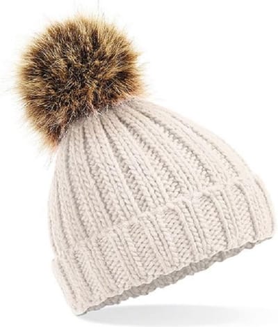 Gebreide muts Room Wit Oatmeal grof/chunky met Pom Pom voor kleine kinderen - Beechfield