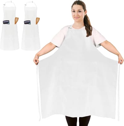 2 Stuks Plus Size Chef Schort, Unisex Witte Schort, Waterdichte Schort met 2 Zakken voor Koken, Barbecue, Werk, Professionele Schort voor Ober Artiest Kapper (Groot Formaat)