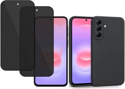 ChiGuard Hoesje & 2x Privacy Screenprotector geschikt voor Samsung Galaxy A37 – Privé Gehard Glas Cover - Case - Zwart