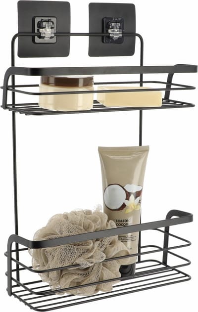 Tendance Doucherekje zonder boren - zwart - 2-laags - 26 x 39 cm - RVS - zelfklevend