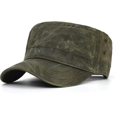 Gewaxt Canvas Katoen Militaire Petten Mannen Waterdichte Kadet Legerpet Uniek Ontwerp Vintage Platte Top Hoed Adjustable 56-59 cm legergroene kleur