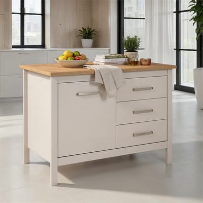 Interlink - kookeiland Piazza cachemire-warm wit en eik met 3 laden en 1 deur - 124x75cm