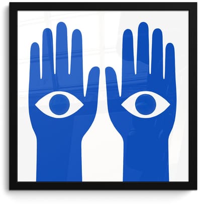 Poster in lijst - Fotolijst 40x40 cm - Posters - Handen - Twee - Ogen - Blauw - Posterlijst zwart - Decoratie - Wanddecoratie woonkamer - Muurdecoratie slaapkamer
