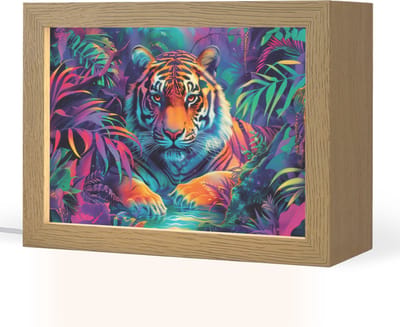 Nachtlampje 20x15 cm - Kinder lampje - Tijger - Dier - Jungle - Kleurrijk - Tafellamp kinderkamer - Slaapkamer lamp - Bedlamp kinderen - Kinderlampje stopcontact - Wandlamp babykamer - Nachtlampjes