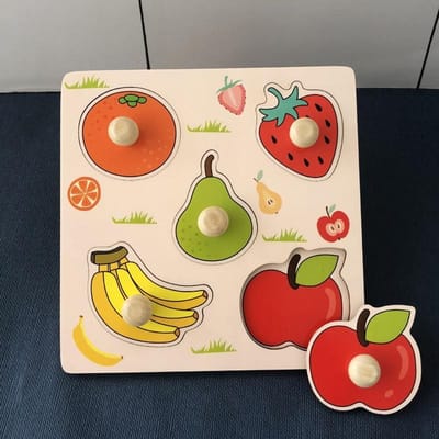 Montessori Puzzelspeelgoed ideaal voor Peuters Vormen Prikbord Fruit Sensorisch Speelgoed - Baby Vroege Ontwikkeling Fijne Motoriek Cadeau beige