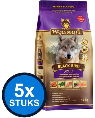 5x Wolfsblut - Adult Black Bird - Hondenvoer Droogvoer - 2 kg