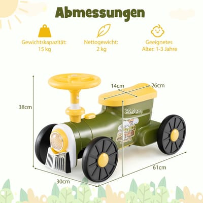 COSTWAY Glijauto, glijvoertuig met stuurwiel, fluitknop en opbergruimte onder de zitting, kinderauto, voor jongens en meisjes vanaf 1 jaar, 61 x 30 x 38 cm (groen)