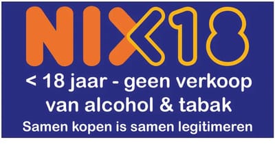 Nix 18 geen alcohol en tabak onder de 18 bord | gecoat dibond materiaal | 20 x 10 cm