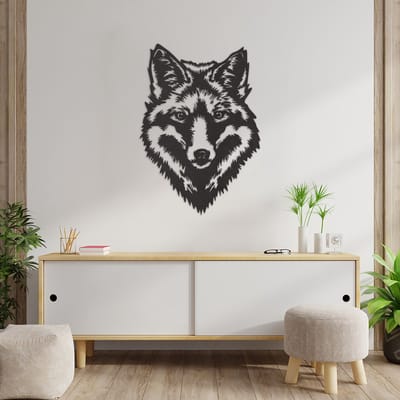 Wanddecoratie Wolf - Muurdecoratie Wolf - Muurdecoratie Hout - Wanddecoratie Hout - Muurdecoratie Woonkamer - Wanddecoratie Woonkamer - Wanddecoratie Industrieel - Wanddecoratie Dieren - Home Decor - Wall Line Art - 84 x 59 cm