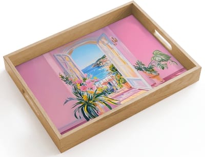Dienblad hout 40x30 cm - Schootdienblad - Roze - Buiten - Verf - Borrelplank rechthoek - Plateau dienbladen
