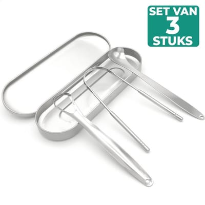 Tongschraper Set RVS – 3 Delige Professionele Tongreiniger voor Mondverzorging – Tongue Scraper – Tegen Slechte Adem
