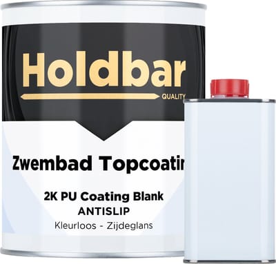 Holdbar Zwembad Topcoating Antislip Zijdeglans 1 Kg - Glashelder - Zwembadverf - Waterdicht - Gemakkelijk reinigen - UV-bestendig - Chloor en Chemicaliën Bestendig - Mat, Zijdeglans en Hoogglans - 2 Componenten