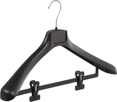 De Kledinghanger Gigant - Mantelhanger - Kostuumhanger - Jassenhanger - Volwassenen - FG48 - 50 Stuks - Kunststof - Zwart - Gebogen Model - Schouderverbreding 6 cm - Anti-slip Knijpers - 48 cm - Kledinghanger - Kleerhanger - FG-Serie (FG48/BC_00/50)