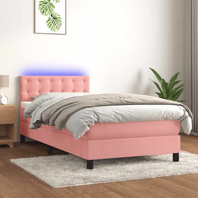 vidaXL - Boxspring - met - matras - en - LED - fluweel - roze - 80x200 - cm
