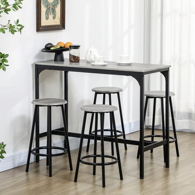 MODFU - Bartafelset Met 4 Barkrukken - Industrieel - Voor Keuken - MDF En Metaal - Grijs - 110 X 50 X 89,5 Cm