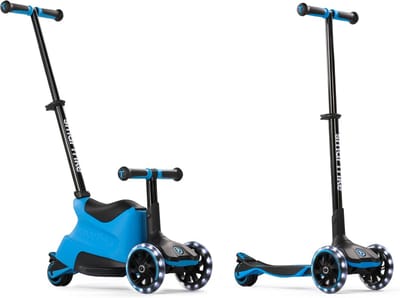 5-in-1 rijd- en scootercategorie met uitklapbare stuurpen en voetbord, 1 knops vouwsysteem, extra grote wielen, kinderen 12 maanden - 12 jaar, blauw