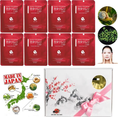 Mitomo Japan Slakkenslijm & Egf Beauty Face Mask Giftbox - Japanse Skincare Rituals Gezichtsmaskers met Geschenkdoos - Masker Geschenkset voor Vrouwen - 8-Pack