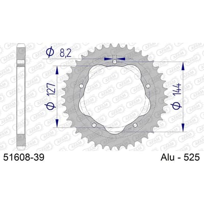 Aluminium tandwiel achter Afam 525 39 dents