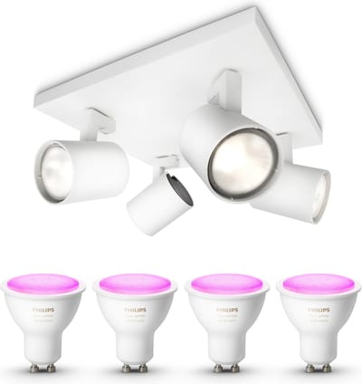 Philips Hue Runner Opbouwspot (Wit) - Wit en Gekleurd Licht - Plafondspot met 4 Lichtpunten - GU10 - Hue White and Color Ambiance