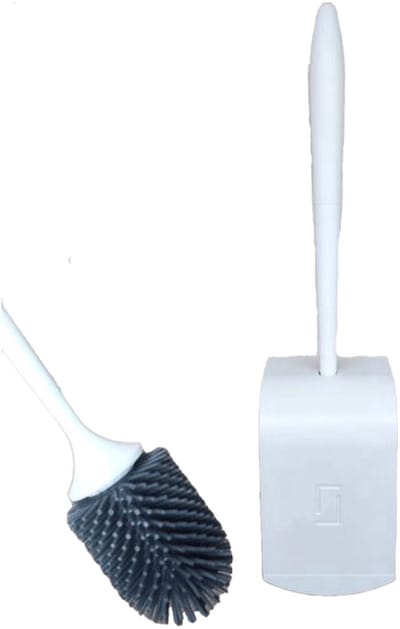 Siliconen toiletborstel - Toilet borstel met houder - Zelfklevende wandhouder - Pleeborstel - Grijs/Wit - CHPN