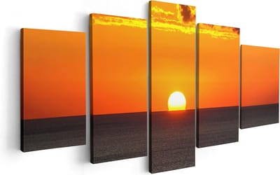 Artaza Canvas Schilderij Vijfluik Oranje Zonsondergang In De Oceaan - 100x50 - Foto Op Canvas - Canvas Print