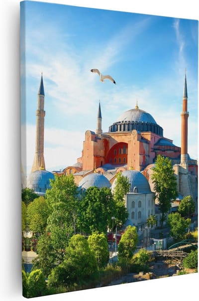 Artaza Canvas Schilderij Moskee Istanbul - 40x50 cm - Islamitische Muurdecoratie - Wanddecoratie Skyline - Kamer Accessoires Zeemeeuw