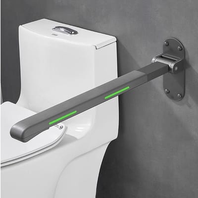Badkamer Grijpstang - Opklapbare Handgreep - Veiligheid Toilet - Met Nachtlampje - 33x3.5cm - Grijs