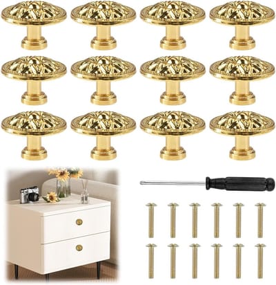 Vintage Gouden Meubelknoppen Set van 12 Stuks, 32 mm Rond voor Laden en Kasten, Decoratieve Deurklinken en Kastknoppen