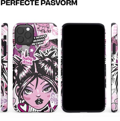 Casetastic hoesje geschikt voor Apple iPhone 11 Pro Max - Dubbellaagse bescherming - Roze Y2K Pop Teen Girly Cash Diva Collage - Fashion Case - Grijs Donkergrijs Wit Lichtroze