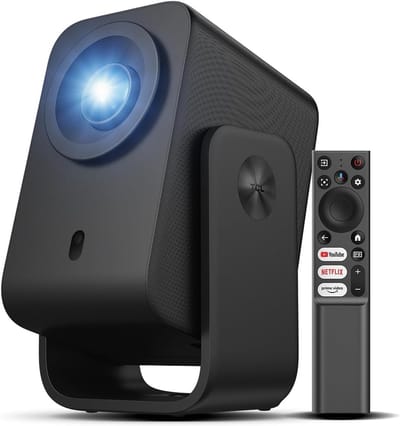 Smart Beamer - Mini Projector - 4K Ondersteuning - Full HD 1080P - Officieel Google TV - Netflix & YouTube - Autofocus & Keystone - 285° Draaibaar - Dolby Audio 8W - WiFi & Bluetooth - Thuisbioscoop - Draagbare Beamer voor Telefoon & TV