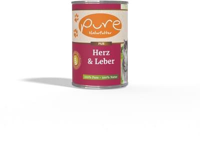 Pure - Katten natvoer Hart & lever – Natuurlijk Voer met 68% Vers Vlees – Zonder Additieven – Graanvrij – 6x400g