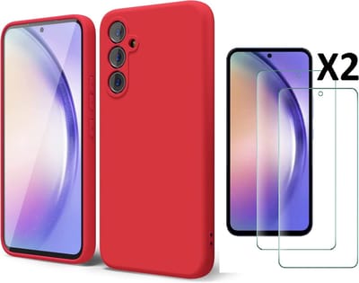 Hoesje Geschikt Voor Samsung Galaxy A54 Hoesje siliconen Rood zacht siliconen hoesje TPU backcover - Met Screenprotector - 2 stuks