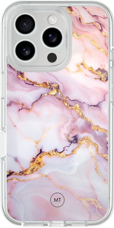 Hybride hoesje geschikt voor iPhone 16 Pro - Marble pink - Extra bescherming - Luxe beschermhoes - TPU case - Transparant, Roze - Mooie Telefoonhoesjes