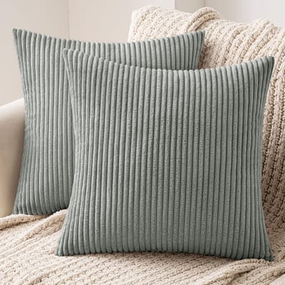 Famanu – Set van 2 stuks ribfluwelen kussenhoezen corduroy 50 x 50 cm grijsgroen