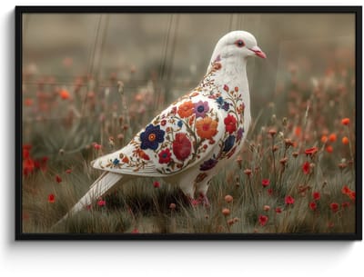 Poster in lijst - Fotolijst 120x80 cm - Posters - Duif - Bloemen - Natuur - Posterlijst zwart - Decoratie - Wanddecoratie woonkamer - Muurdecoratie slaapkamer