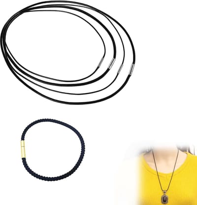 Halsketting/armband set 4 stuks, zwart, gevlochten leren ketting, leren band met roestvrijstalen sluiting, 3 mm zwart koord, voor hangers, 40/45/50/55 cm