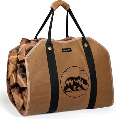 Duurzame Waxed Canvas Houtdrager voor Haardhout met Versterkte Handvatten en Klassiek Ontwerp, Ideaal voor Open Haard en Buitengebruik