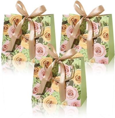 BSITSSS 3 Rozen Gift Bags, Happy Birthday Luxe Gift Bag, 25x12x20cm Groen Party Favor Candy Zakken voor Meisjes Douche Decoraties