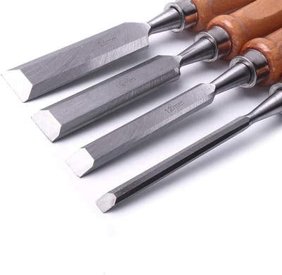 Platte Beitels Set - Houtsnijwerk Beitels Guts - Houtbewerking Graveren - Chroom Vanadium Staal - 6mm 12mm 19mm 25mm - Grijs