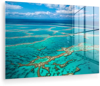 ® Glasschilderij 180x120 cm - Schilderij acrylglas - Groot rif in het turquoise water bij de Whitsundayeilanden - Foto op glas - Muurdecoratie woonkamer - Wanddecoratie slaapkamer - Schilderijen