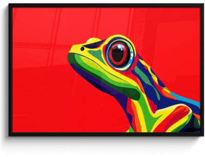 Poster in lijst - Fotolijst 120x80 cm - Posters - Kikker - Kleurrijk - Strepen - Ogen - Posterlijst zwart - Decoratie - Wanddecoratie woonkamer - Muurdecoratie slaapkamer