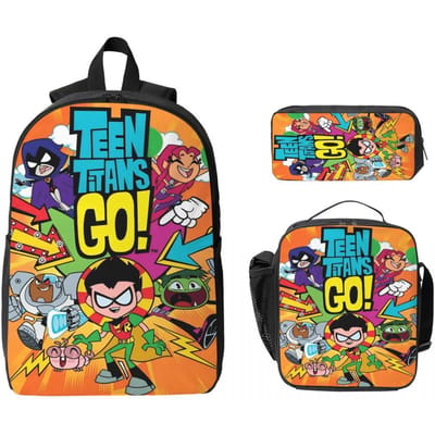 3 Stuks Teens Titans Go Beast Boy merchandise Rugzak Set voor Kinderen Etui Sets Schooltas Sets met Lunchbox Voor School Studenten Dagrugzak black