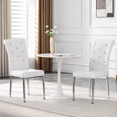 Eetkamerstoelen - Set Van 2 - Gestoffeerde eetkamerstoel - Eetkamerstoel - Eettafelstoel - Eetkamerstoelen - Stoel - Retro stijl - Wit,zilver