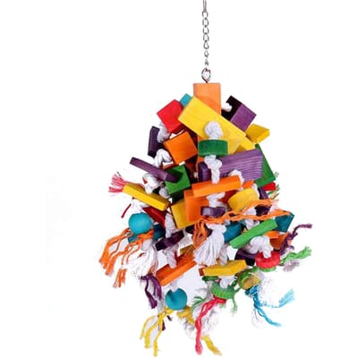 Jouet à mâcher en bois naturel pour oiseaux de grande et moyenne taille, jouets sûrs et écologiques pour oiseaux multicolore