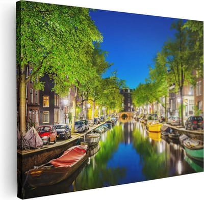 Artaza Canvas Schilderij Amsterdam - 40x30 cm - Klein - Wanddecoratie Skyline - Muurdecoratie Woonkamer - Kamer Accessoires