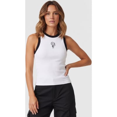 Karl Lagerfeld Ikon Sketch Emb Rib Tank Top White Taglia: XS | Canottiere Outlet | Donna | Bianco