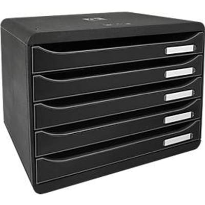 Ladebox BIG-BOX PLUS HORIZON QUER, A4+, 5 halfopen laden met uittrekstop, verzonken greep & etikethouder, etiketten, Blue Angel, zwart