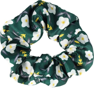 Haarsoires Haarelastiek Scrunchie – Bloemenprint – Satijnlook – Wit Groen - Haarkrinkel - Haar Elastiek met Stof - Zacht & Haarvriendelijk